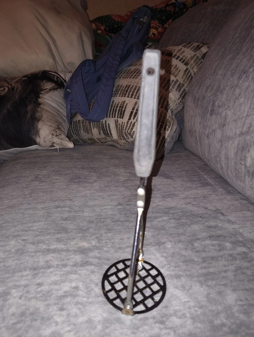 Gray Potato Masher with Black Grid Head